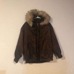 Vintage 90s forecaster of Boston hooded jacket. Paisley brown print.